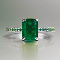 wholesale S925 Silver Metal 6*8 Green Zircon Ring Women's Ins Style Daily Minimalist Versatile-R972 Emerald Ring Size 5