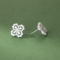 wholesale S925 Sterling Silver Fresh and Sweet Ins Style Designed Diamond Four-Leaf Flower Stud Earrings M06674-0-2