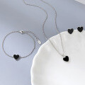 wholesale 925 Sterling Silver Black Onyx Inlaid Heart-shaped Earring and Necklace Set with an Ins Luxe Advanced Feel-0-2