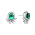 wholesale S925 Sterling Silver 24 New Style Emerald Gemstone Plain Stud Earrings for Women with Zircon, Minimalist and Light Luxury High-End Accessories-0-4