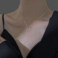wholesale S925 Sterling Silver Openwork Heart Pendant Necklace for Women, Summer Snake Chain, Light Luxury and High-End Design, Niche Collarbone Necklace-0-2