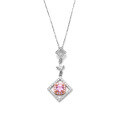 wholesale Metal Square Pink Zircon Pendant Necklace for Women, Elegant and Unique High-End Style Versatile Sparkling Collarbone Chain-0-4