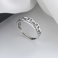 wholesale S925 Sterling Silver Pig Nose Chain Ring, Small and Trendy Internet-Famous Style, Japanese and Korean Autumn and Winter New Arrival, Versatile Hand Jewelry Finger Ring-384FJ/approx. 2.23g Adjustable opening