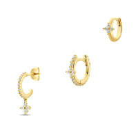 wholesale S925 Sterling Silver Petal-shaped Crystal Studded Earring Set Of Three, Modern Ins Style-gold