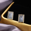 wholesale 925 silver hypoallergenic Japanese-style AGET* minimalist and elegant cool-toned aquamarine square earrings for women-0-2
