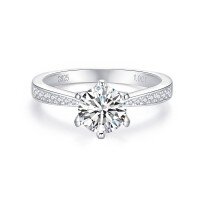 wholesale 925 Silver Cloud Hollow Crown Ring Geometric Closed Setting with Side Stones Six-Prong Moissanite Ring for Women-50 points size 19 (US size 8.5)