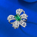 wholesale S925 Sterling Silver Luxury Bezel-Set Vintage Sparkle Ring with European & American New Style Bow Simulated Emerald-0-2