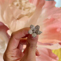 wholesale S925 silver gold-plated, Zhuozhifan floral ring women simulated diamond small flower diamond ring for daily wear alone or stacked index finger ring-0-1