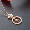 wholesale S925 Sterling Silver Women's Star and Circle Pendant Necklace with Zirconia, Sweet Diamond-Accented Simple Ins Style Jewelry-0-1
