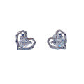 wholesale S925 Sterling Silver Textured Hollow-out Heart-shaped Stud Earrings with Diamond Accents, Fashionable Minimalist Sweet Elegant Jewelry-0-4