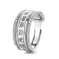 wholesale S925 Sterling Silver Vintage Distressed Creative Rune-Inspired Wide Band Index Finger Open Ring with Ancient Style Text-0-4