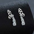 Sterling Silver Moissanite Butterfly Earrings with Elegant Tassels-0-1