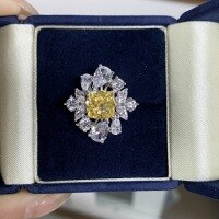 wholesale S925 Sterling Silver Ring Women's Ins Style Little Red Book Viral Non-Tarnish Yellow Diamond Radiant Cut Flower Diamond Ring-Yellow Diamond-CBJZ293 8