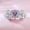 wholesale Platinum Jewelry New Pear-shaped 6*8mm Pink Diamond Ring Luxury Floral European and American Women's Band-0-5