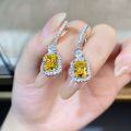 wholesale S925 Sterling Silver 2ct Icy Flower-Cut Yellow Diamond Earrings for Women, Luxurious Full Diamond Studs, Minimalist and Versatile High-End Earrings-0-1