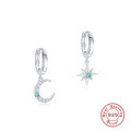 wholesale S925 Sterling Silver Star Moon Opal Inlaid Cross Earring Hoop-0-6
