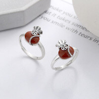 wholesale S925 Sterling Silver Retro Craft Lucky Bag Style Inlaid with Southern Red Agate Ring Ethnic Trend National Tide Ring-927JM/matte approx. 2.8g Opening adjustable