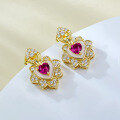 wholesale S925 Silver Daily Simple 4*4mm Simulated Ruby Heart Stud Earrings for Women, Fresh Style-0-1