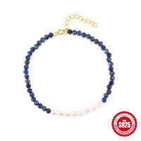 wholesale S925 Sterling Silver with Pearl and Turquoise Stone, a niche retro women's bracelet featuring popular French-inspired design-Gold 925 silver