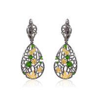 wholesale S925 Sterling Silver Gentle Style Rose Promise Earrings Natural Colored Gemstone Vintage Elegant Jewelry Niche Design Ear Drops-Rose Promise Diopside Earrings 925 Silver