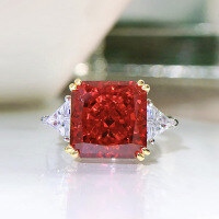 wholesale Metal Material: Sterling Silver Padparadscha Color High Carbon Diamond 10*10 Hand-Set Ice Flower Cut Women's Ring, New Euro-American Minimalist Style by Zhuo Zhifan-Red 8