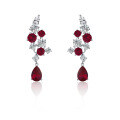 Sterling Silver Red Corundum Teardrop Earrings for Evening Banquet-0-3