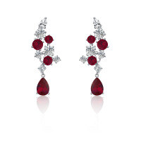 Sterling Silver Red Corundum Teardrop Earrings for Evening Banquet-Red Corundum - ED069