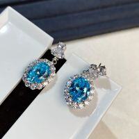 wholesale S925 Sterling Silver Women's Ruby Corundum Full Diamond Earring Set, European and American Cross-Border Bestseller Direct from Manufacturer-Aquamarine-ED079>925 Silver