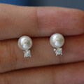 925 Silver Micro-Pave Moissanite Four-Prong Earrings with Freshwater Pearl-0-1