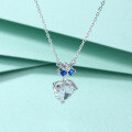 wholesale 925 Sterling Silver Sapphire Heart Zircon Pendant Necklace for Women, High-End Minimalist European Style Collarbone Chain, INS-0-3