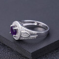 wholesale S925 Sterling Silver Classic Elegant Gemstone Ring with Natural Amethyst, Cross-Border European and American Wholesale Ring for Women-0-2