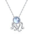 wholesale S925 Sterling Silver Fashionable Octopus Pendant Necklace with Aquamarine, Cute and Versatile-0-4