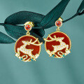 wholesale 925 Sterling Silver Original Red Agate Ancient Style Earrings, Chinese-style Earrings with a Sense of Sophistication, Horse-Face Skirt Cheongsam Earrings for Women Wholesale-0-1