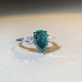 wholesale S925 Sterling Silver Cross-Border Pure Silver Ring for Women with Zircon Teardrop-Shaped Faceted Pear-Cut Diamond Engagement Ring Emerald Gemstone Non-Tarnish-0-1