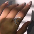 Sterling Silver Exaggerated Crescent Moissanite Open Adjustable Statement Ring-0-1