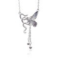 wholesale 999 Silver Serpent and Butterfly Tassel Asymmetric Necklace for Women, Minimalist Designer Collarbone Chain-0-4