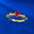wholesale S925 Gold-Plated Oval 4*6 Egg-Shaped Ring for Women, French-Style Daily Versatile Design with Pigeon Blood Red Color-0-2