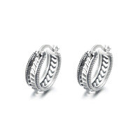 wholesale S925 Sterling Silver Geometric Hollow Ear Clasp Retro Hong Kong Style Ins Trendy Minimalist Thai Silver Earring Accessories-052FR/approx. 2.7g/pair>925 silver