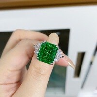wholesale S925 Sterling Silver Live Stream Source Green Radiant Cut Ultra Sparkly 8A Ice Zircon Business Banquet High Carbon Diamond Ring for Women-White Diamond-CBJZ213 8