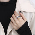 wholesale S925 Sterling Silver Korean-style Moonstone Woven Heart-shaped Double-layer Adjustable Ring for Women-0-3
