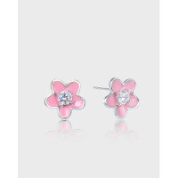 wholesale S925 Sterling Silver Korean Fashion Niche Design Sweet Floral Stud Earrings with Zirconia and Drip Enamel-003202-Platinum S925 Silver