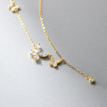wholesale S925 Sterling Silver Ins Style Full Diamond Butterfly Flower Necklace, Small and Unique Design Collarbone Chain Y01053-0-3