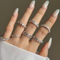 wholesale S925 Sterling Silver Nordic Cross-Border Women's Ring, Exquisite High-End Geometric Pavé Heart Design Luxury Wedding Ring-Platinum DY121010-SW-WH 8