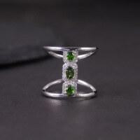 wholesale S925 Sterling Silver Cylindrical Unique Peridot Gemstone Ring with Natural Topaz and Garnet, New Style-Natural Diopside Ring  US Size 7 (Domestic Size 15)