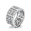 wholesale S925 Sterling Silver Vintage Antique Hollow-Out Design Pineapple Heart Sutra Unisex Open Ring-0-4