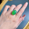 wholesale [] 925 Silver Plated with High Ice Green Chalcedony 15*20mm Agate Ring-0-3