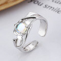 wholesale S925 Sterling Silver Cross-Border Novel Blue Moonstone Line Hollow-Out Niche Design Open-End Ring-0-0