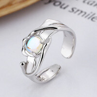 wholesale S925 Sterling Silver Cross-Border Novel Blue Moonstone Line Hollow-Out Niche Design Open-End Ring-DJ1158/Platinum approx. 3.3g &gt; Adjustable opening
