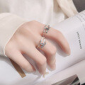 wholesale S925 sterling silver bamboo joint and leaf open ring, small and unique design, fresh and sweet pastoral style, women's index finger ring-0-3