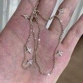 wholesale S925 Sterling Silver Jewelry, Sparkling Star Diamond Bead Round Pearl Necklace, Icy Four-Pointed Star Zircon Fringe Collarbone Chain-0-0